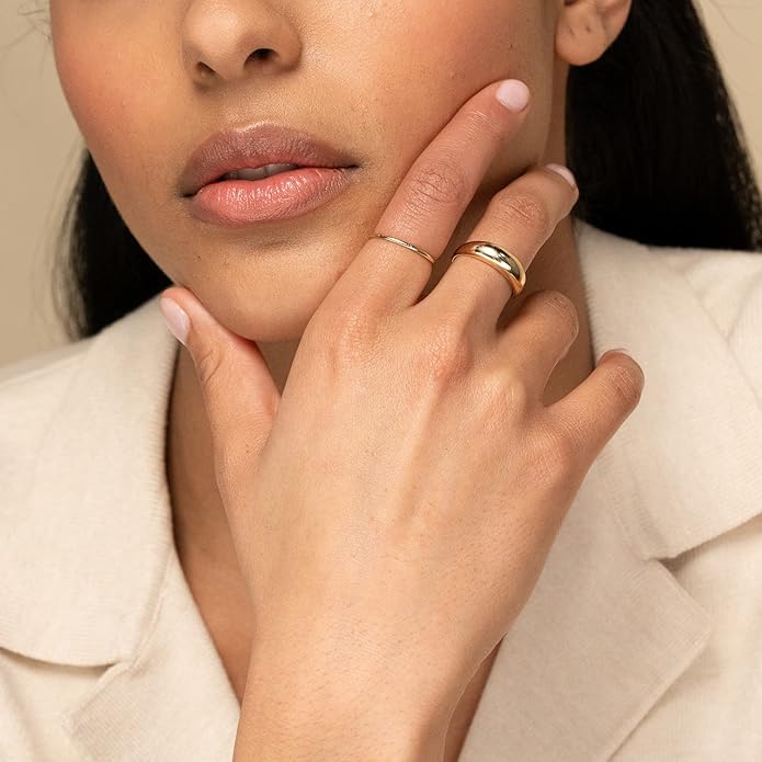 NOKMIT 1mm 14K Gold Filled Rings for Women Girls Thin Gold Ring Dainty Cute Stacking Stackable Thumb Pinky Band Non Tarnish Comfort Fit Size 4 to 11 1PC/2PCS/3PCS