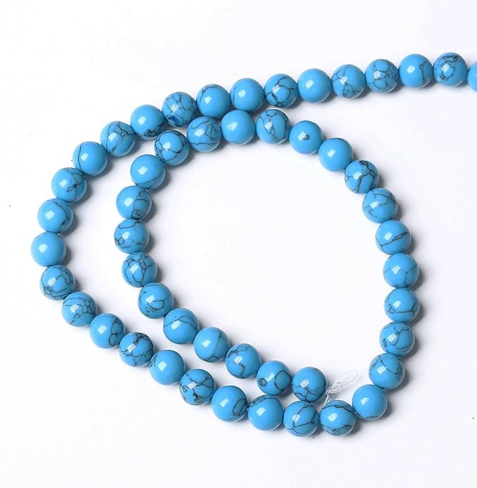 61PCS 6mm Natural Stone Beads Blue Turquoise Round Loose Gemstone Beads for Jewelry Making DIY Bracelet Necklace 15 Inch,Energy Stone Healing Power