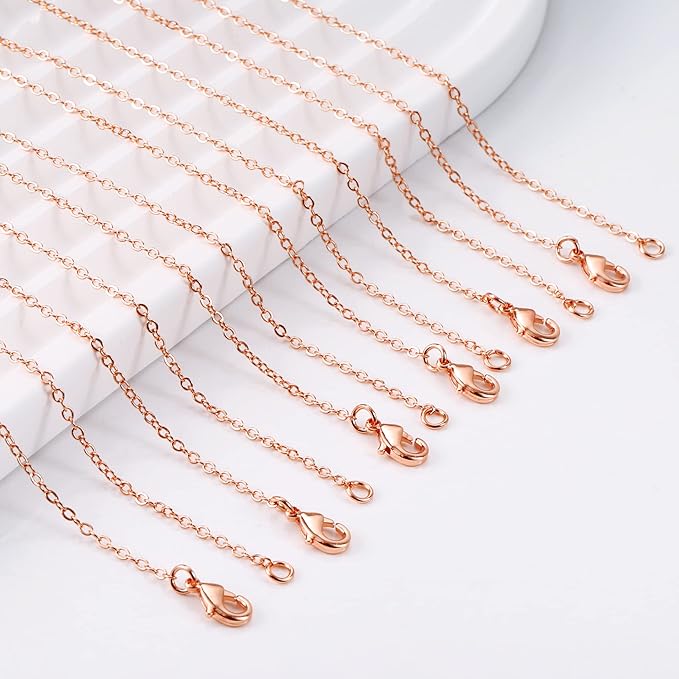 ALEXCRAFT Wholesale 12PCS Rose Gold Plated Solid Brass Chain Hypoallergenic Flat Cable Chains Link Bulk for Jewelry Making (20"(2.0MM))