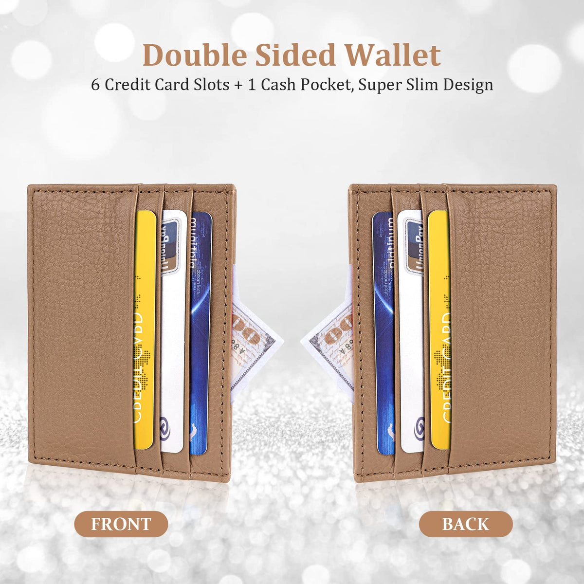 URAQT Credit Card Holder Wallet, RFID Blocking Leather Ultra Slim Wallet, Thin Minimalist Credit Card Case Card Protector, Front Pocket Wallets for Men, Women - 6 Card Slots and 1 Pockets (Brown)