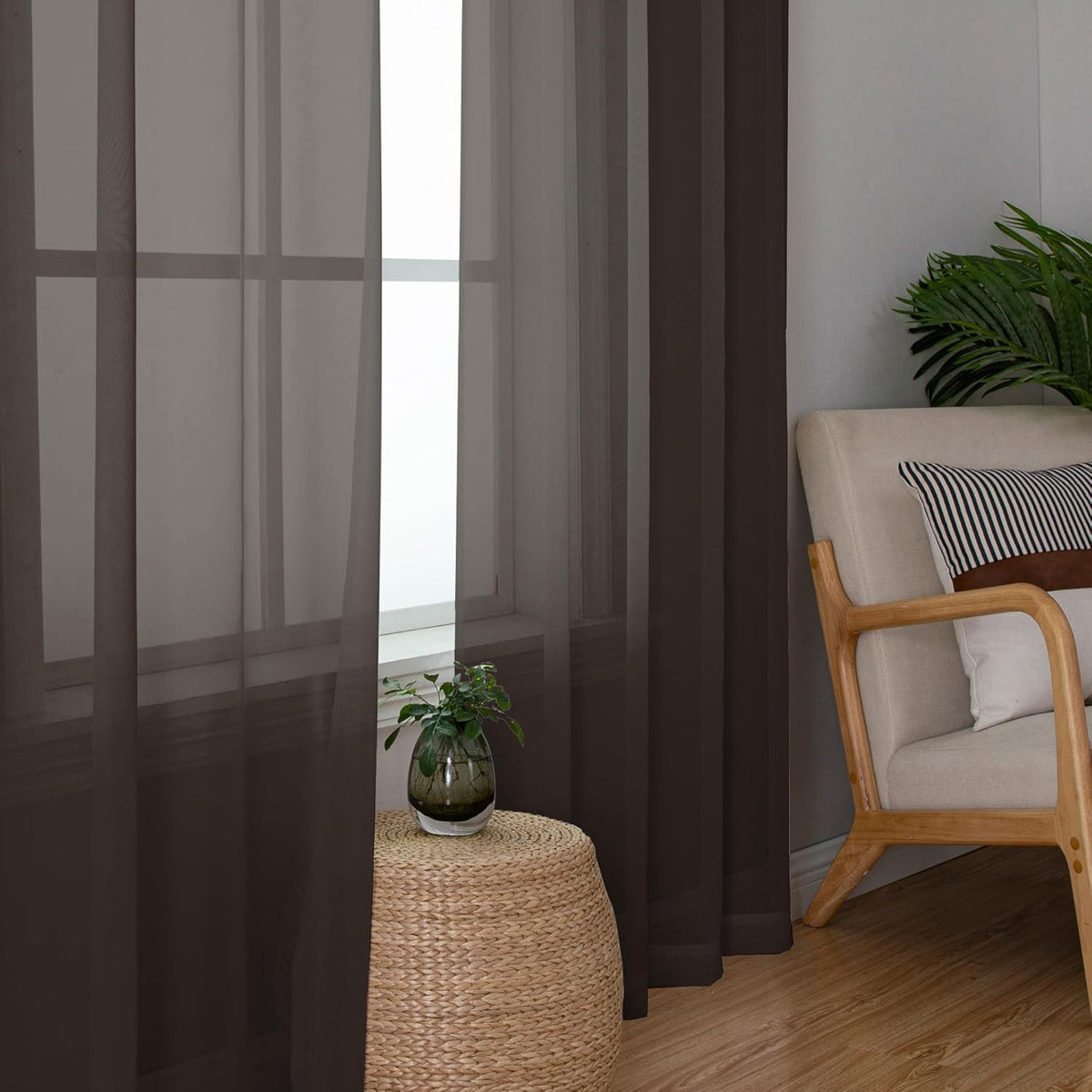 Chyhomenyc Chocolate Brown Sheer Curtains 84 Inches Long, Light Filtering Sheer Curtains for Living Room Bedroom, 42x84 Inches， 2 Pieces