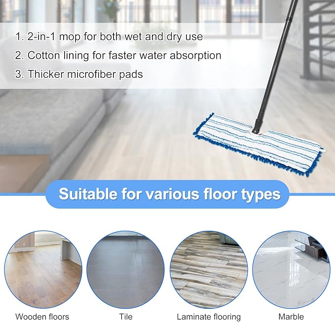 3 Pack Mop Heads Replacements for Ocedar Dual-Action Microfiber Flip Mop, Double Sided Mop Replace Head Mop Refills with Microfiber & Chenille for Dry Wet Use, Reusable, Machine Washable