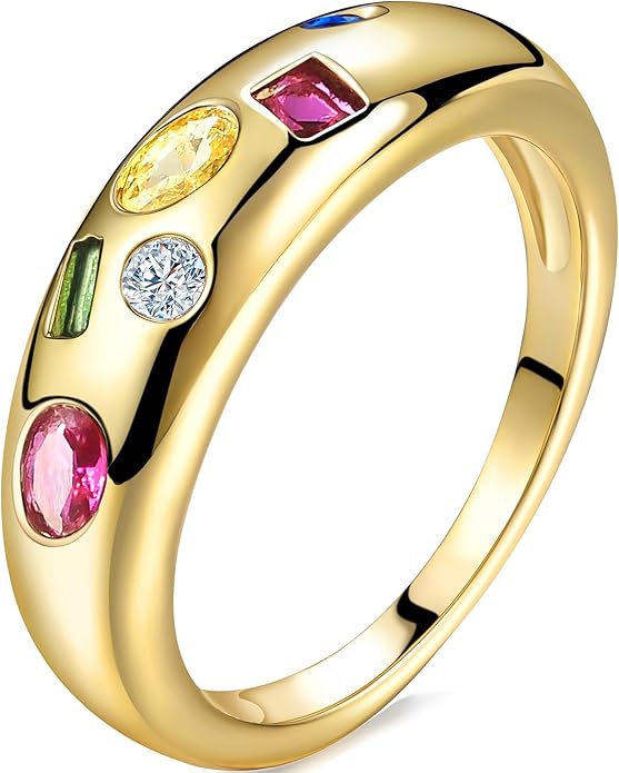 AllenCOCO Chunky Gold Plated Rings for Women - Trendy Cubic Zirconia 14k Gold Filled Stackable Rings