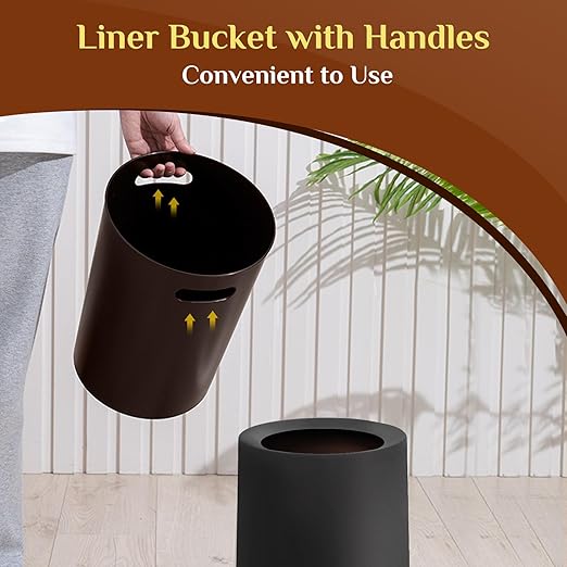 2 Pack Round Modern Trash Can Bedroom, 3Gal/12L Bathroom Trash Can Hidden Bag, Open Top Trash Bin Round Plastic, Minimalist Black Garbage Can with Inner Bucket (with 2 Handles) for Kitchen Office