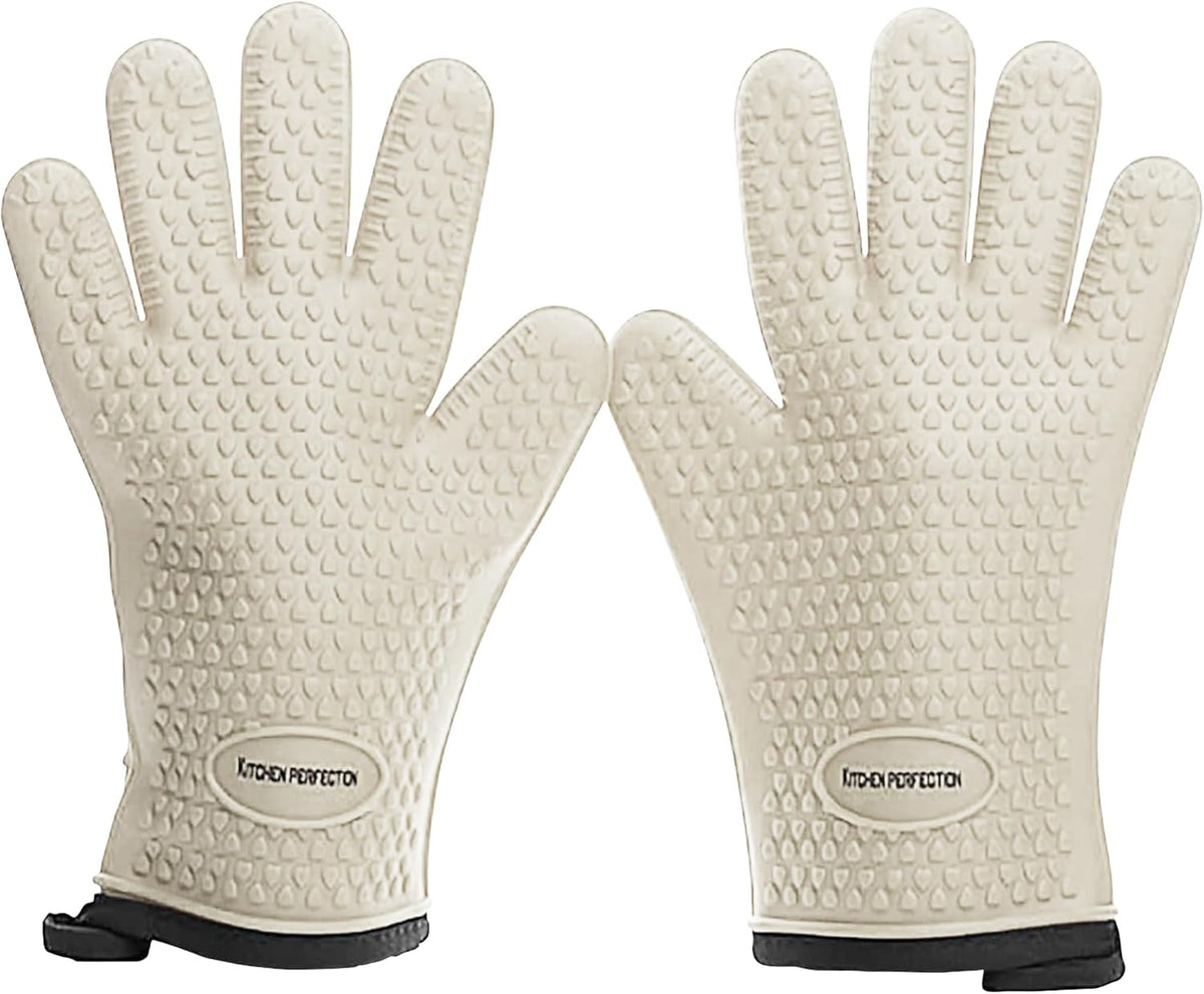 KITCHEN PERFECTION XL Silicone Smoker Oven Gloves for Women -Extreme Heat Resistant BBQ Gloves -Handle Hot Food Right on Your Grill Fryer&Pit|Waterproof Grilling Cooking Mitts|Superior Set+3 Bonuses
