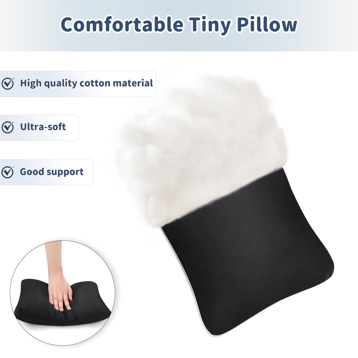 Pro Goleem Small Pillow 11’’x6’’x2.5’’ for Camping and Traveling with Name Tag Mini Tiny Pillow for Kids Sleeping and Chair Car Air Nap Neck Lumbar Knee Rest Pillows, Black