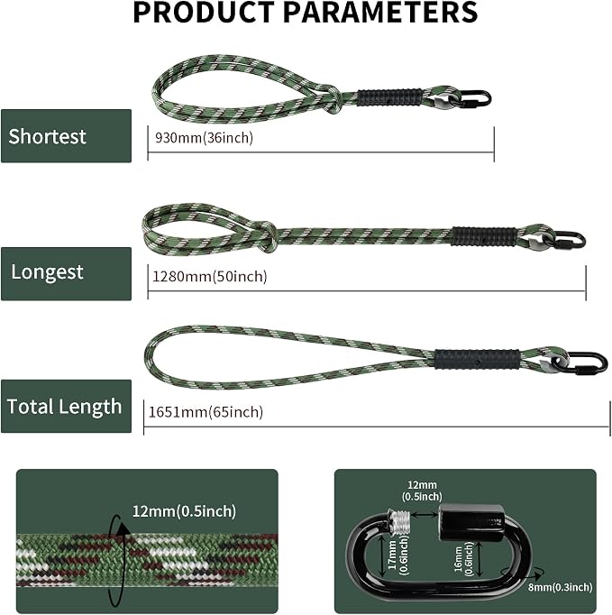 Heavy Duty Tree Swing Ropes, Hammock Tree Straps Hanging Kit, for Outdoor Swings Hammock Playground Set Accessories (5.41ft,65",Green,2Pack)