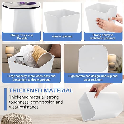Hoolerry 9 Pieces Garbage Can 2 Gallon Small Trash Cans Bulk Bathroom Trash Bin Plastic Wastebasket Square for Bedroom Slim Bathroom Trashcan Small Container for Kitchen Office Home(White)