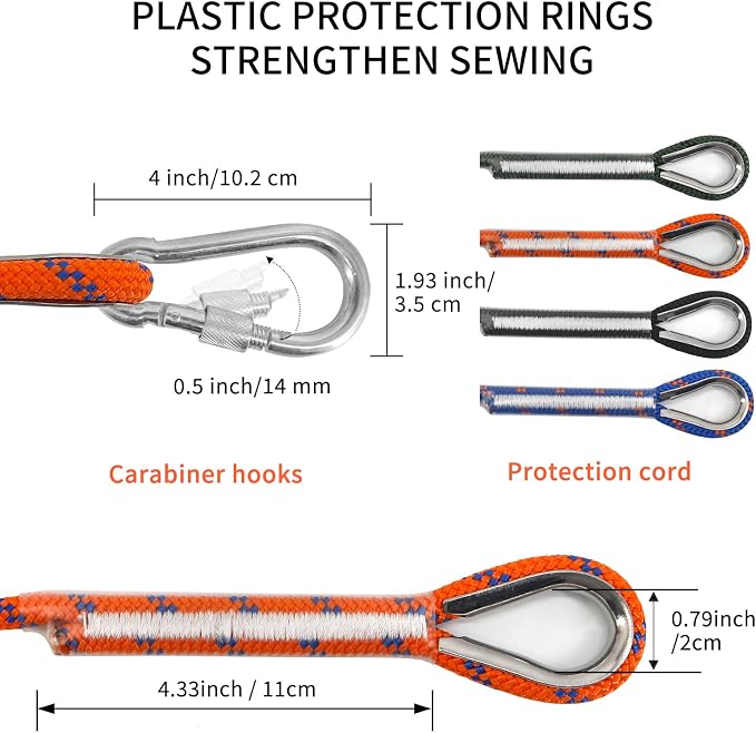 NewDoar 14KN Static Climbing Rope 8mm(5/16in) Accessory Cord Equipment 33FT(10M) 66FT(20M) 98FT(30M) 165FT(50M) Escape Rope with 2 Carabiners for Ice Climbing Equipment Fire Rescue Rope-Orange/20M