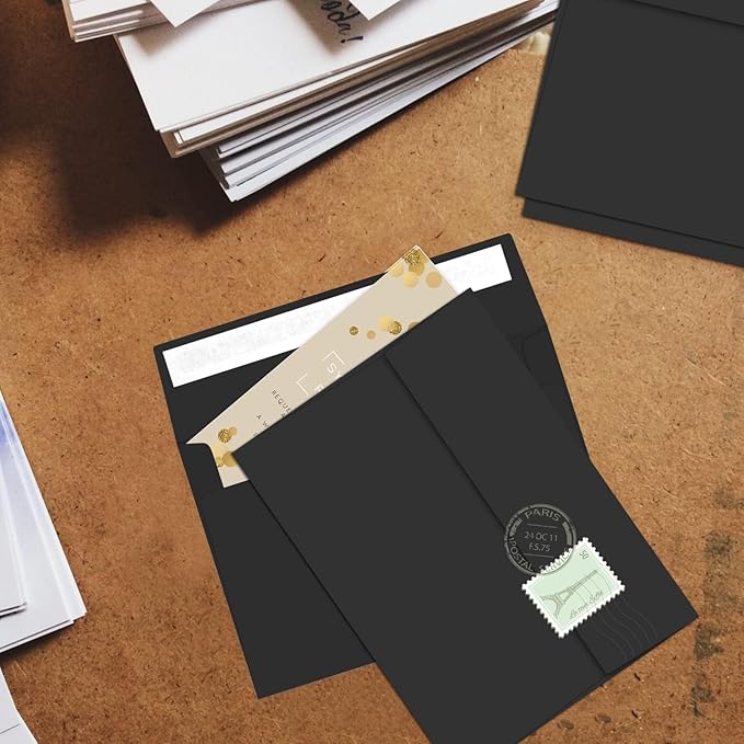 70 Packs A4 Envelope, Black A4 Envelopes, 4x6 Photo Envelopes for Invitations, Envelopes Self Seal for Weddings, Baby Shower, Photos, Postcards, Greeting Cards, Mailing
