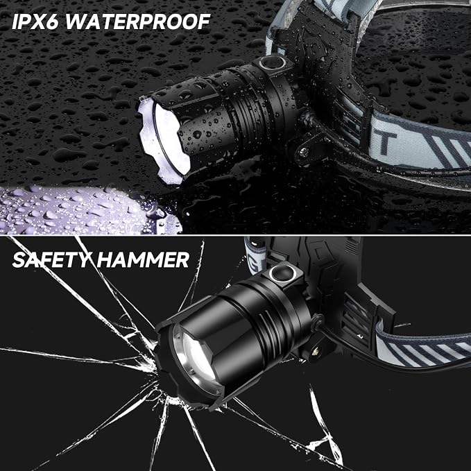 Headlamp Rechargeable, 99000 LM Super Bright LED Head Lamp with 3 Modes, 90° Adjustable Head Lights for Forehead, 20+Hrs Runtime & IPX6 Waterproof HeadLamps for Camping Running