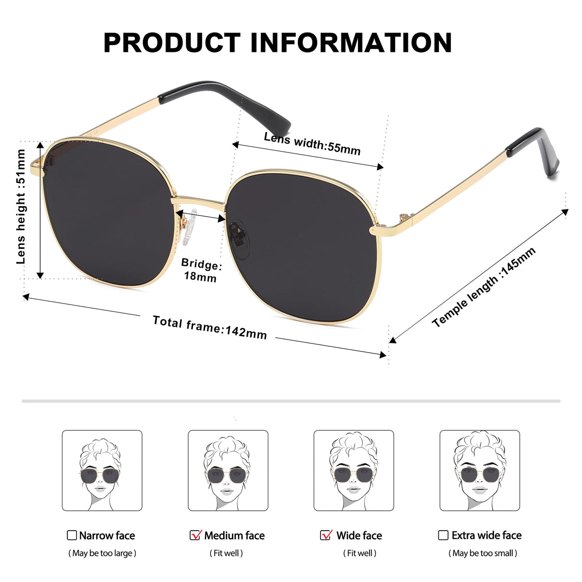 SOJOS Classic Trendy Square Sunglasses for Women Men Cute Big Frame Gold Shades SJ1137, Bright Gold/Grey