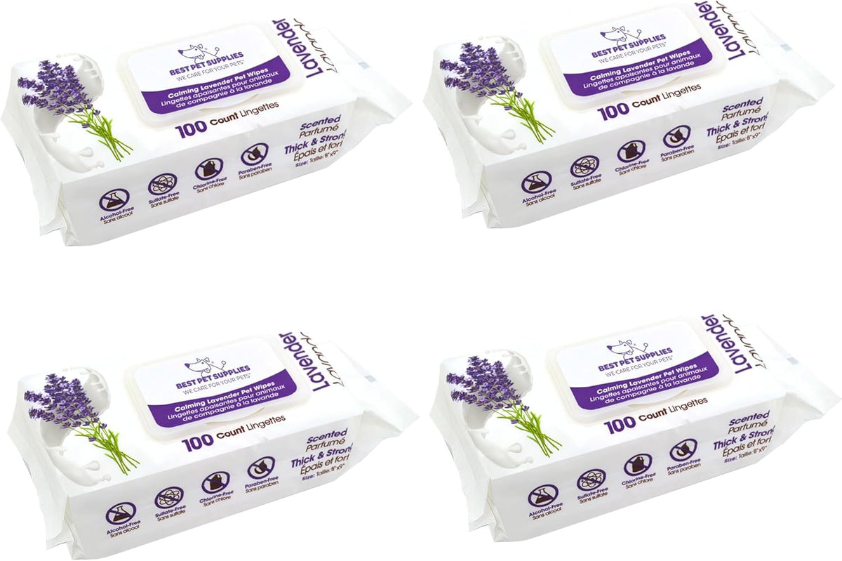 Best Pet Supplies Pet Grooming Wipes for Dogs & Cats,Deodorizer for Coats & Dry, Itchy, or Sensitive Skin, Clean Ears, Paws, Body, & Butt - Calming Lavender, 400 Count