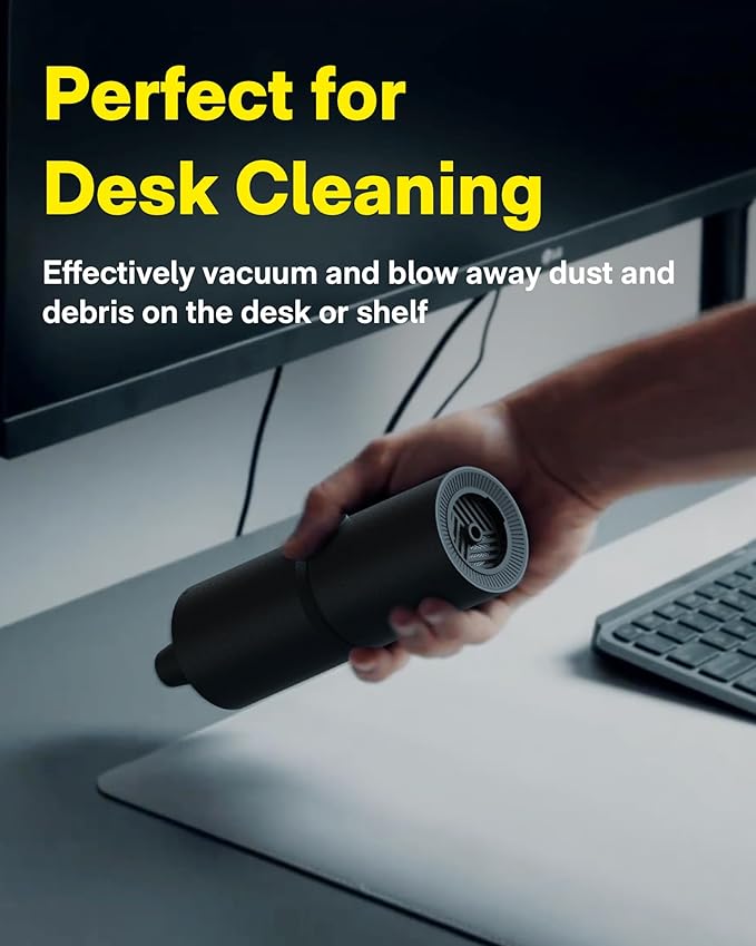 HOTO Handheld Vacuum Cleaner Cordless, Desk Vacuum Cleaner Compressed Electric Air Duster 15000Pa Suction, 4-in-1 Portable Vortex Vacuum Dust Buster Air Blower for Computer, Keyboard