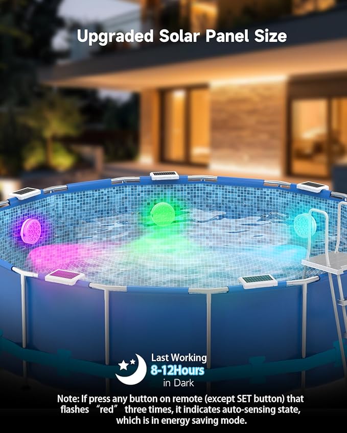 Solar Pool Lights, Rechargeable Submersible LED Lights with Remote, IP68 Waterproof Built-in Magnet Solar Underwater Light for Above Ground/Inground Pools, Pond Decoration(4 Pack)