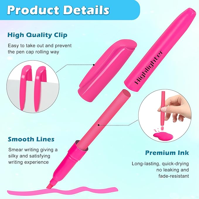 Duchong Highlighters, 30 Packs Pink Highlighter Bright Colors Bulk, Chisel Tip Dry-Quickly No Bleed Highlighter Markers for Adults Kids, Office Classroom Must Have, School Supplies for Teachers