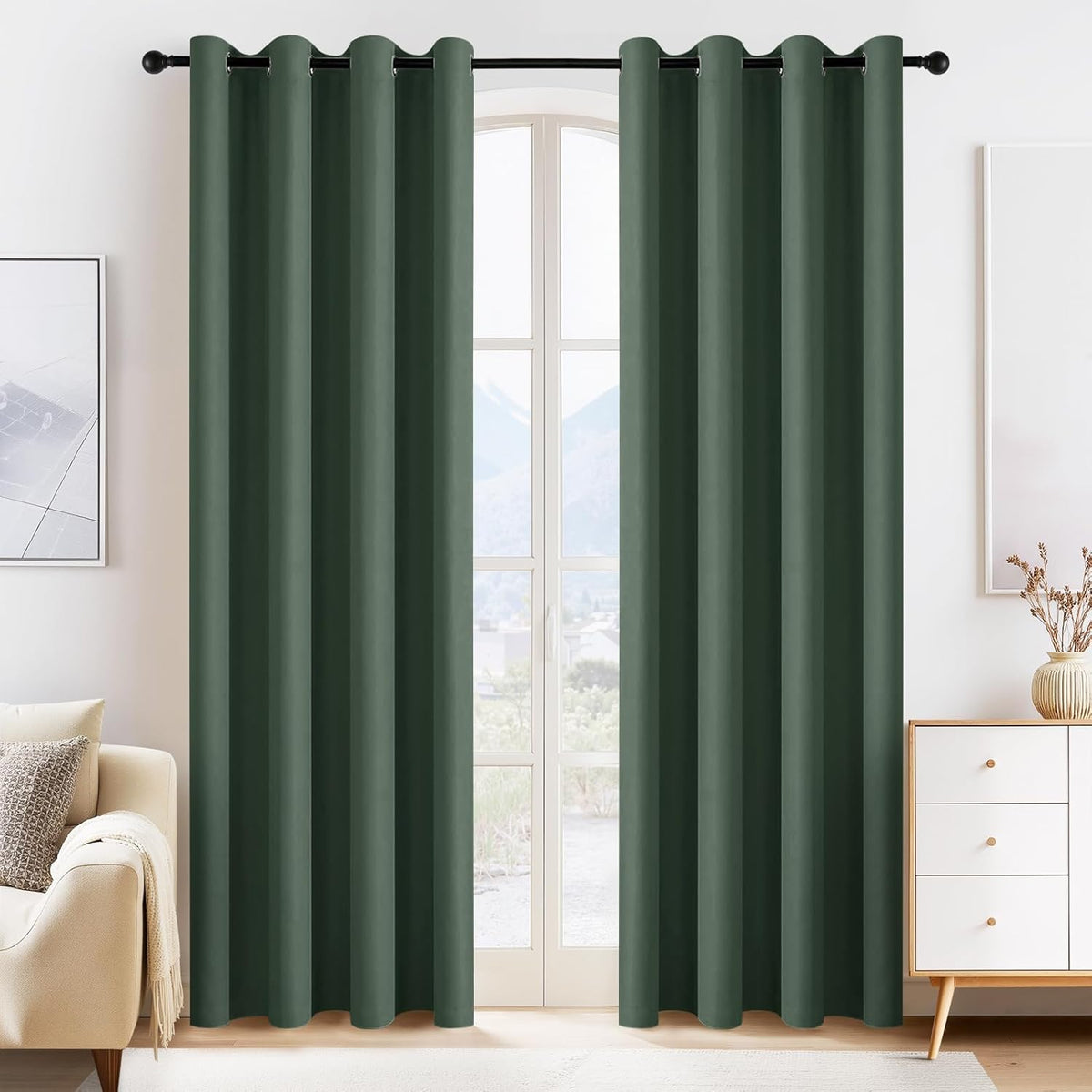 PONY DANCE Dark Green Blackout Curtains 80 inch Long 2 Panels Set, Thermal Insulated Solid Grommet Closet Curtains for Bedroom Closet Door, Temporary Doorway Cover Room Divider Drapes, W 55" x L 80"