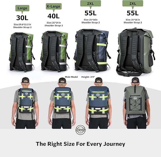 STOVER 40L Waterproof Dry Backpack & Phone Case - X-Large Floating Dry Bag for Kayaking, Travel, Hiking, Fishing, Camping, Motorcycles & Beach, Heavy-Duty Roll Top Men/Women (Black/Grey/Blue)