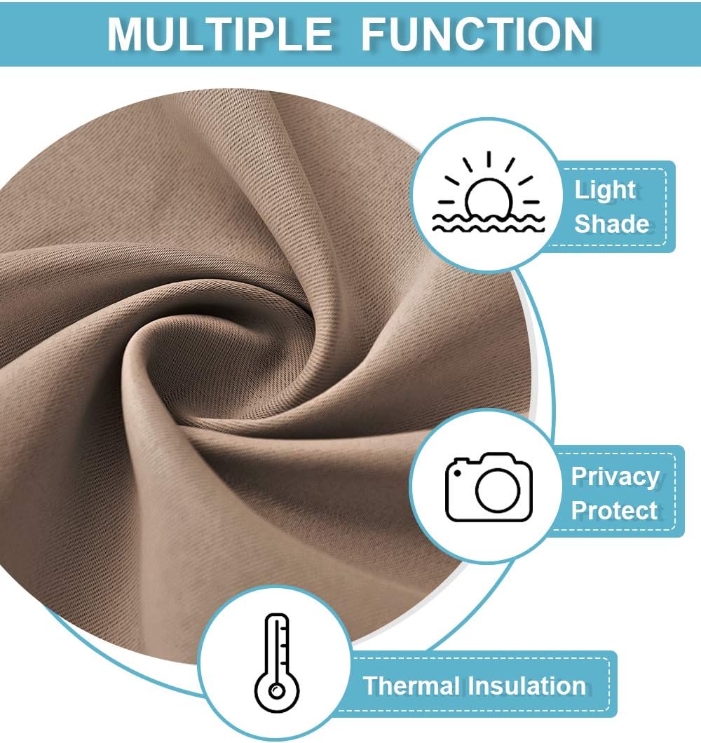 RYB HOME Blackout Curtains 63 inches Long - Energy Saving Insulation Large Window Curtain Blinds for Bedroom Living Room Dining Basement Home Office, W 62 x L 63 per Panel, Mocha, 2 Pcs