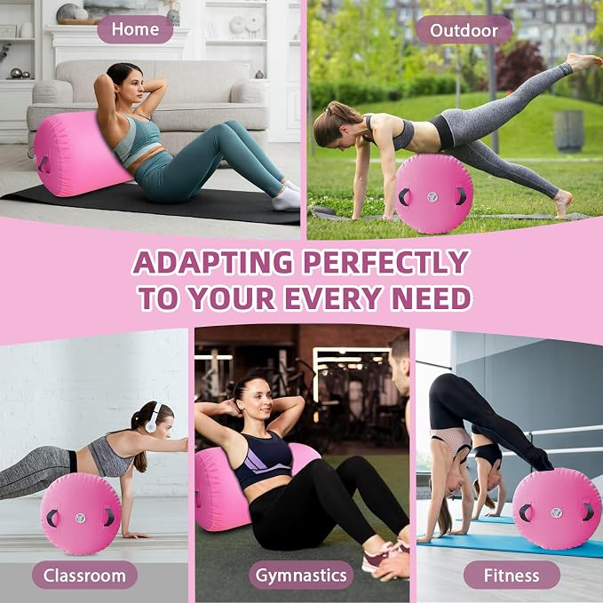 Vapaus Gymnastics Air Barrel Inflatable Tumbling Roller Mat Back Handspring Trainer Air Tumbler Octagon Barrel Gymnastics Equipment for Tumble Track Cheerleading Yoga Training Durable AntiSlip Double Seal Without Pump