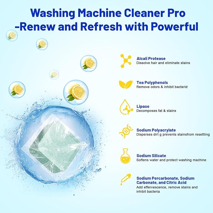 Washing Machine Cleaner -15 Pack, Formulated for Pet Owners | Compatible with HE, Top & Front Load Washer | Septic Safe | Fresh Scent | Removes Residue | Remove Stubborn Pet Hair