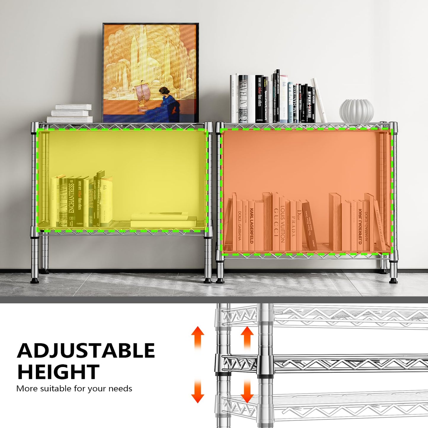 MZG 220 lbs 2 Tier Storage Rack Metal Wire Shelving Unit, Storage Standing Household Shelf Organizer for Laundry Bathroom Kitchen Pantry Closet Garage Utility Room, Chrome 11.8" D x 27.6" W x 23.4" H