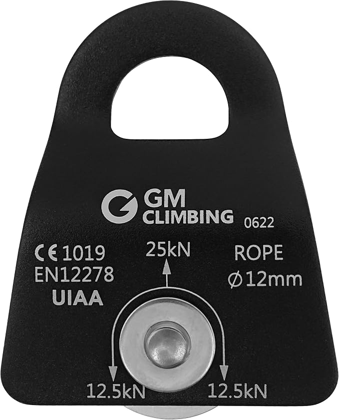 GM CLIMBING Micro Prusik Minding Pulley 25kN CE UIAA Certified 12mm Single Pulley Mobile Side Plates for Arborist Rigging Climbing Rescue