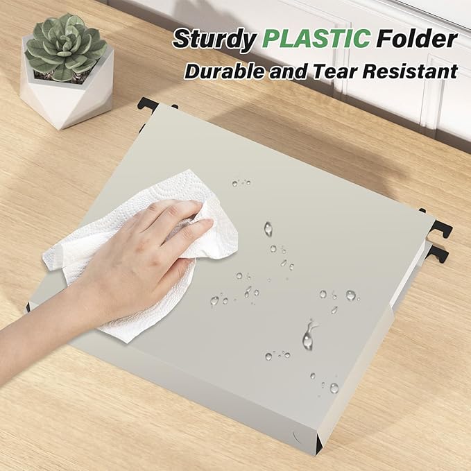 Ansook Plastic Expanding Hanging File Folders,12 Pack Reinforced Extra Capacity Hang Folders,Letter Size,Accordian Pocket,Heavy Duty 2 Inch Expansion,Hanging Folder Organizer for Office Home,Grey