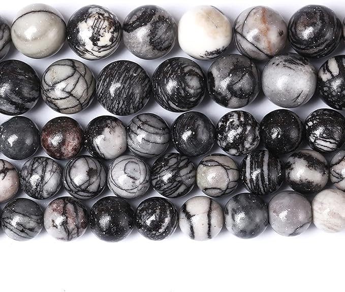 60pcs 6mm Natural Stone Beads Spider Web Stone Round Loose Spacer Energy Stone Healing Power Beads for Jewelry Making DIY Bracelet Necklace 15"
