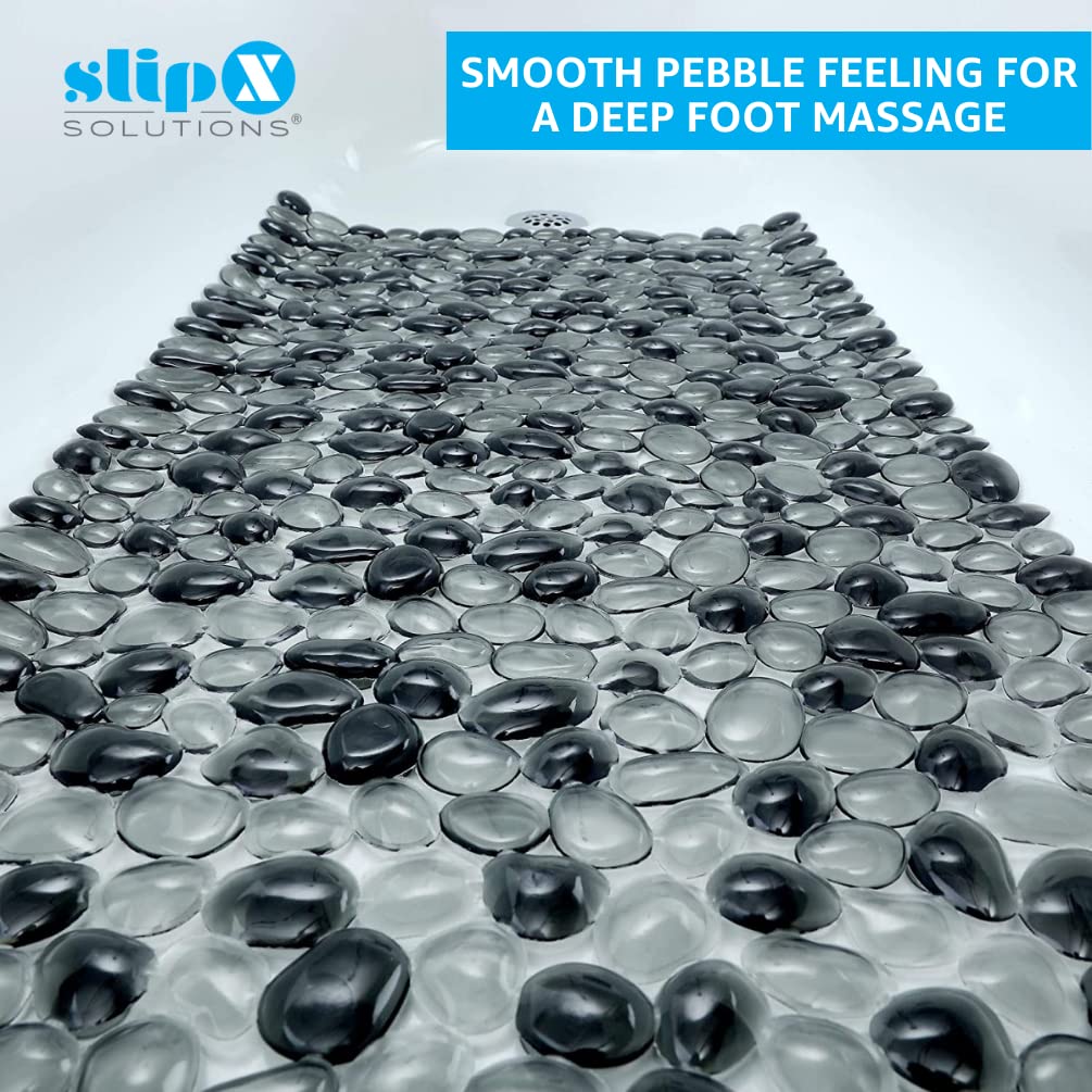 SlipX Solutions Extra Long Deep Foot Massager Bath Tub & Shower Mat 38x17 | Non-Slip, 188 Suction Cups | Feels Great on Tired Feet, Looks Like River Rock | Machine Washable, Dark Gray Pebbles