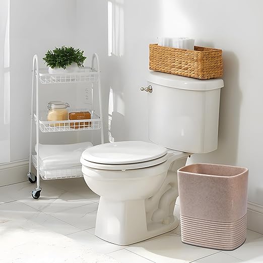 Beige Sand Stone Small Bathroom Trash Can 2 Gal(7 Liter), Heavy Sturdy Small Kitchen Garbage Can,Living Room Bedroom Trash Can, Decorative Wastebasket for Home, Garden, Office, Perfect for Toilet Side