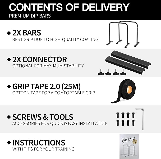 KAKICLAY 2026 Upgrade World's Best Strongest Premium Dip Bars with Adjustable Ultra-Stable Settings & Non-Slip Feet - USA Original Patent, USA Designed, USA Shipped, USA Warranty
