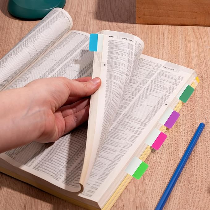 480 Pcs Index Tabs, Colored Sticky Index Tabs Transparent Waterproof Tabs for Books, Writable Repositionable Sticky Tabs for Books Suitable for Binders, Folders, Files, Books