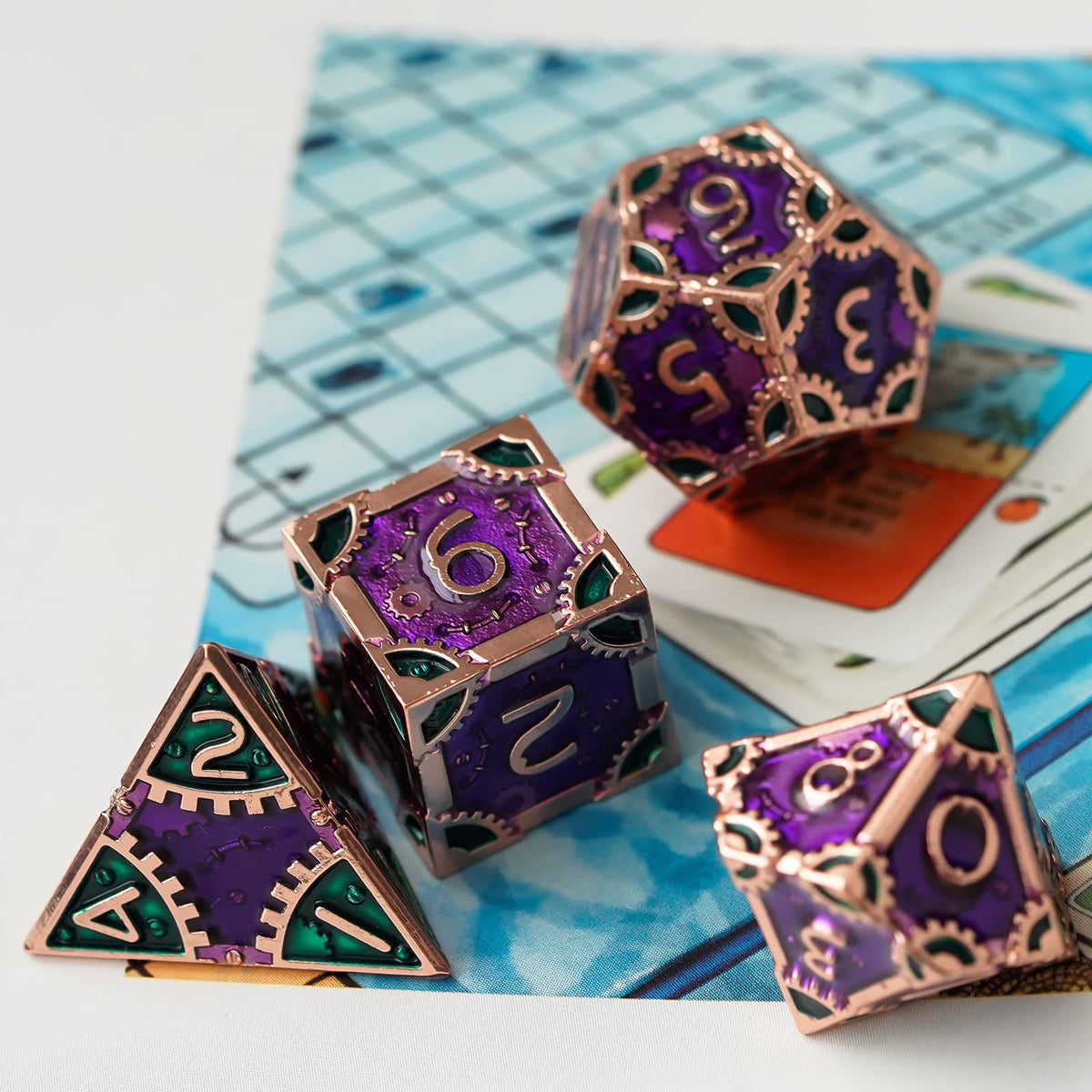UDIXI Metal Dice Set D&D, 7PCS Metal DND Dice Steampunk Gear D and D Dice for Dungeons and Dragons Role Playing Games and Other Tabletop Game (Purple)