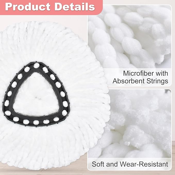 6PCS Mop Heads Replacements for OCedar,3 Microfiber+3 Chenille Spin Mop Refill Replace Head for O Cedar, Dry and Wet for Cleaning All Hard-surfaced Floors