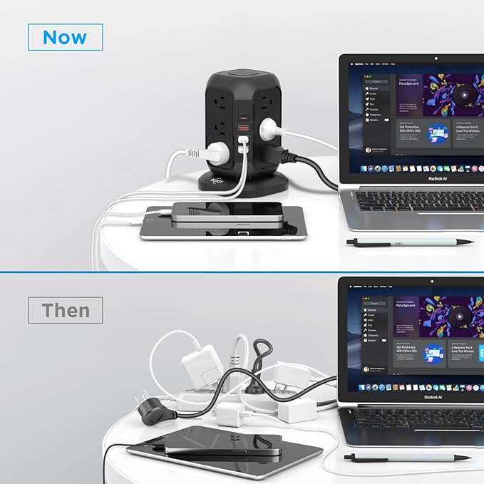 Power Strip with USB C Ports, AiJoy Surge Protector with 12 AC Outlet and 4 USB Ports, 10 FT Extension Cord, USB Charging Station with Overload Protection, Living Room, Office, Dorm