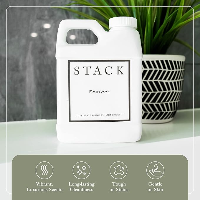 STACK Almost Home Luxury Laundry Detergent - Premium Scented Laundry Detergent for HE & Standard Washers - Infused With Wild Jasmine, Suede, & Musk - Dye Free Gentle & Effective Cleaning - 32 oz