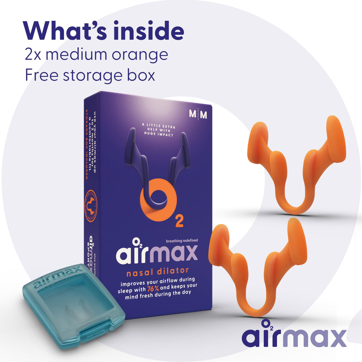 AIRMAX Nasal dilators for Sleeping - 76% More Airflow - Anti snoring Devices - Breathe Freely Through The Nose - Sinus Relief, Relief and snoring Solution - 2X Medium Orange - 6 Month Relief