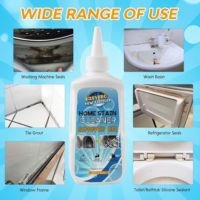 Mold Stain Remover Gel, Washing Machine Gasket Cleaner for Front Loader Washer Rubber Seal Home Stain Removal Gel for Grout, Caulk, Refrigerator, Shower, Bathtub, Bathroom Cleaning Solution (10 Fl Oz)