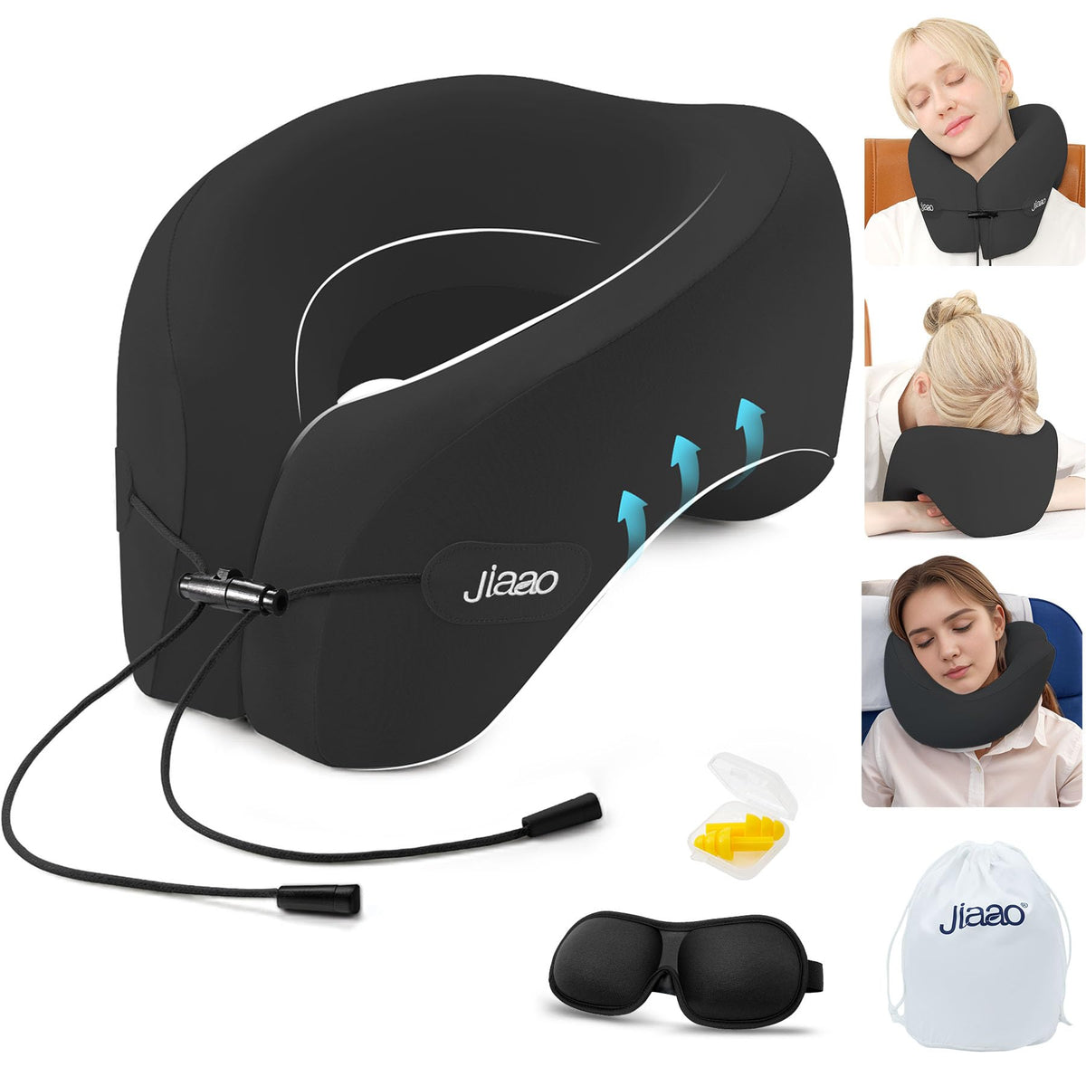 jiaao Neck Pillow Airplane, 2025 Upgraded Memory Foam Travel Pillow for International Flights, Adjustable Clasp, Storage Bag, Advanced Neck Support for Road Trips, Home, Office, and Gaming
