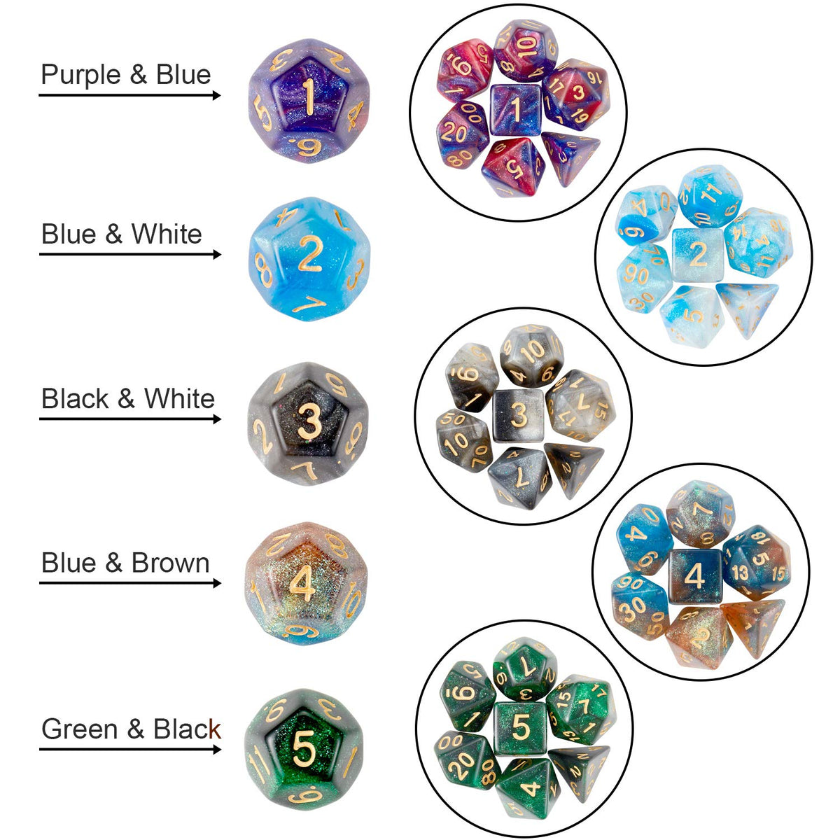 DND Dice Set (140 Pieces), Huuancy Polyhedral Dice for Dungeons and Dragons DND RPG MTG Table Games with 1 Large Flannel Bag, 20 Colors