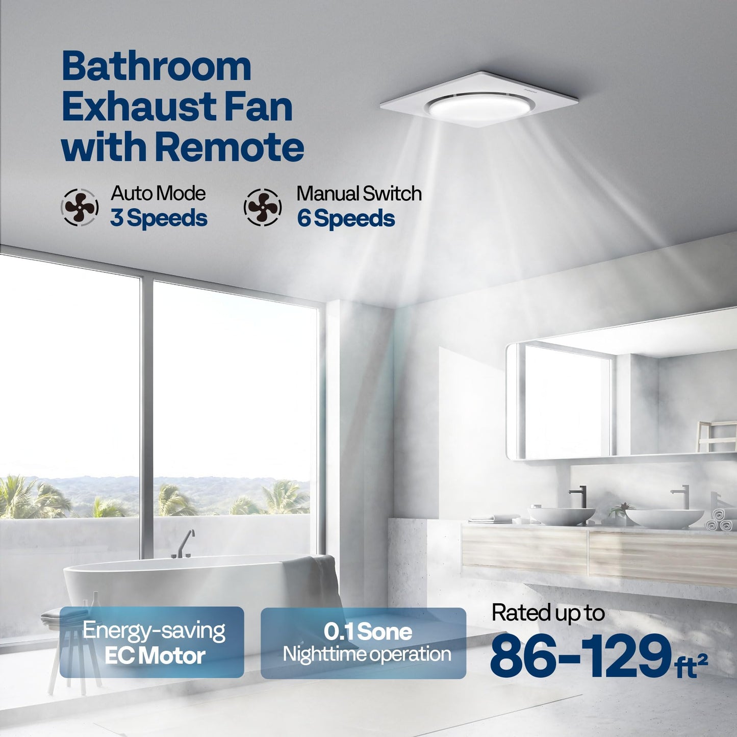 VIVOHOME AutoFlow Bathroom Exhaust Fan with Humidity Sensor (160-110-50CFM) - Energy-Saving EC Motor,10.2-inch Ceiling Retrofit Bath Fan, No Attic Access Needed(Install Kit, 4-in Duct Included)