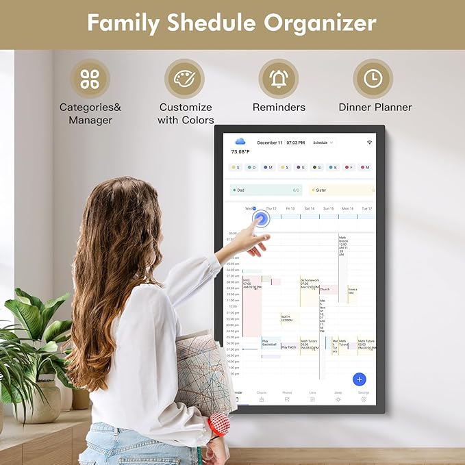 24" Smart Digital Calendar for-Family-Meal-Planner - Electronic Calendars for Chore Chart, Interactive Touchscreen Display for Family Schedules, Auto-Sync Google iCloud Outlook, Wall Mountable for Mom
