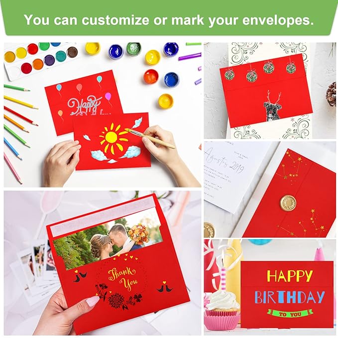 70 Packs A4 Envelope, Red A4 Envelopes, 4x6 Photo Envelopes for Invitations, Envelopes Self Seal for Weddings, Baby Shower, Photos, Postcards, Greeting Cards, Mailing