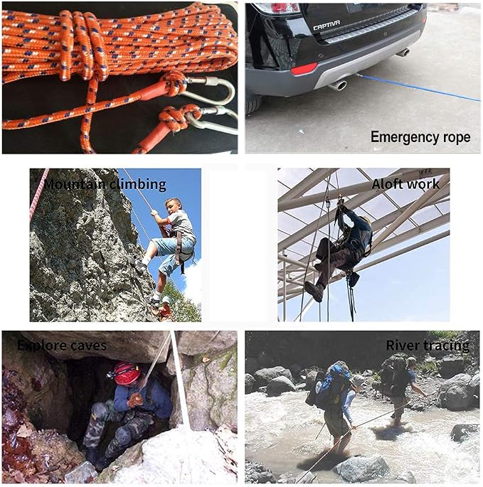 DESERT & FOX Outdoor Emergency Rope,Camping Ropes Climbing Ropes Diameter 9mm 10m/20m/30m/50m Wear Resistant High Strength Hiking Accessory Tool