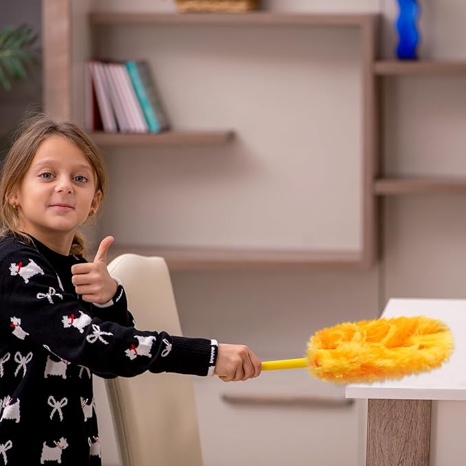 Vesici 100 Pcs Duster Refills Compatible with Swiffer Dusters Bulk Disposable Replacement Thickened with 1 Handle Heavy Duty for Cleaning, Office (Orange)
