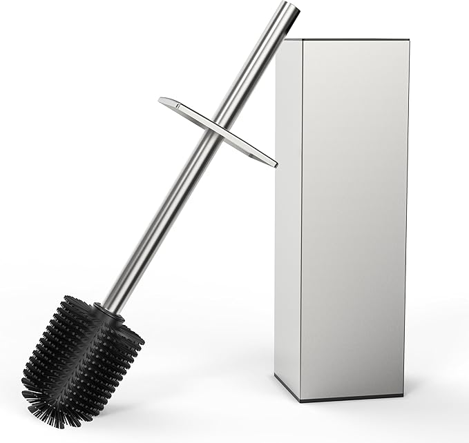 RUACQ Toilet Brush and Holder Set,Square Toilet Bowl Brush for Bathroom with 304 Stainless Steel Handle Toilet Cleaner Brush with Durable Scrubbing Bristles,Splash-Proof (Brushed Nickel)