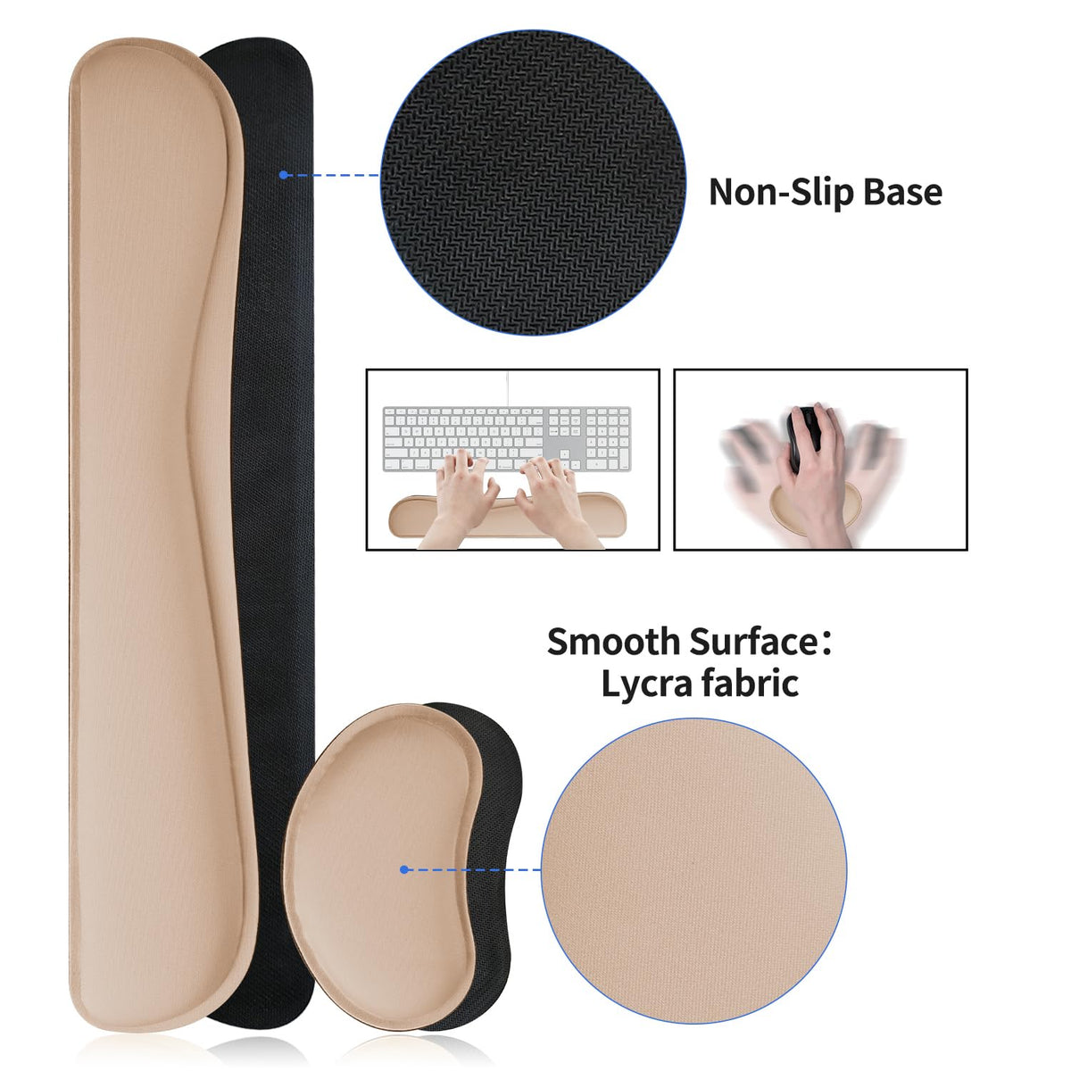 Bloss Leather Desk Pad and Keyboard Wrist Rest, Large Mouse Pad + Keyboard Pad+Mouse Wrist Support, Non-Slip Desk Mat Protector for Office, Home(31.5×15.7 Inches,Beige)