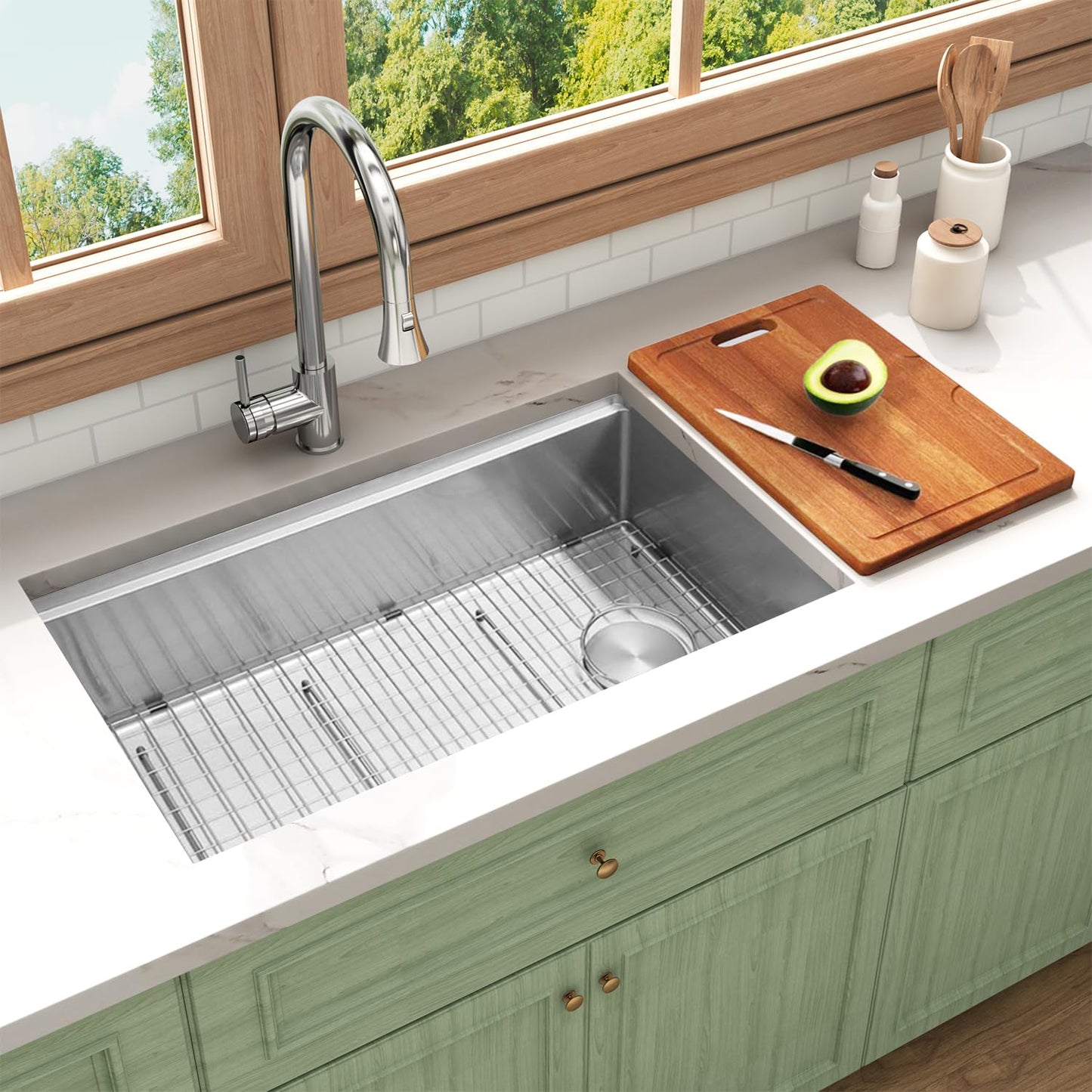Lonsince Undermount Kitchen Sink 33 inch,16 Gauge Stainless Steel Workstation Sinks,Deep and Large Single Bowl Kitchen Sink Offset Drain (33" X 18")