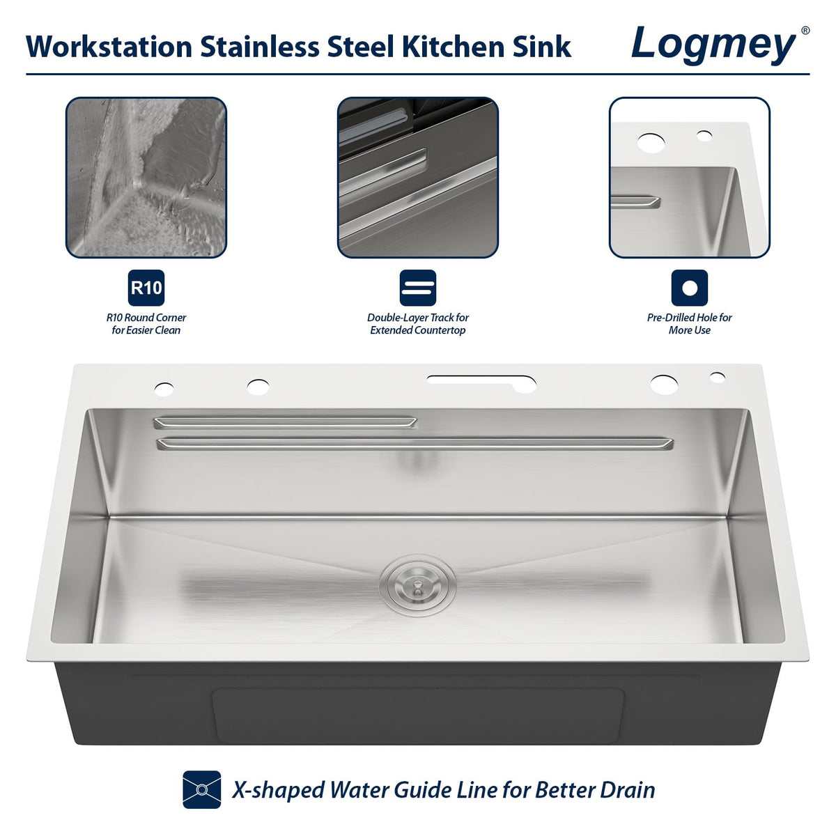 Logmey 36" Smart Dual Waterfall Sink with Digital Display,Water Purifier,Nano PVD Drop in Kitchen Sink with Faucet,16 Gauge Stainless Steel Sinks with Temperature Control Knob,5 Buttons,36x19x9